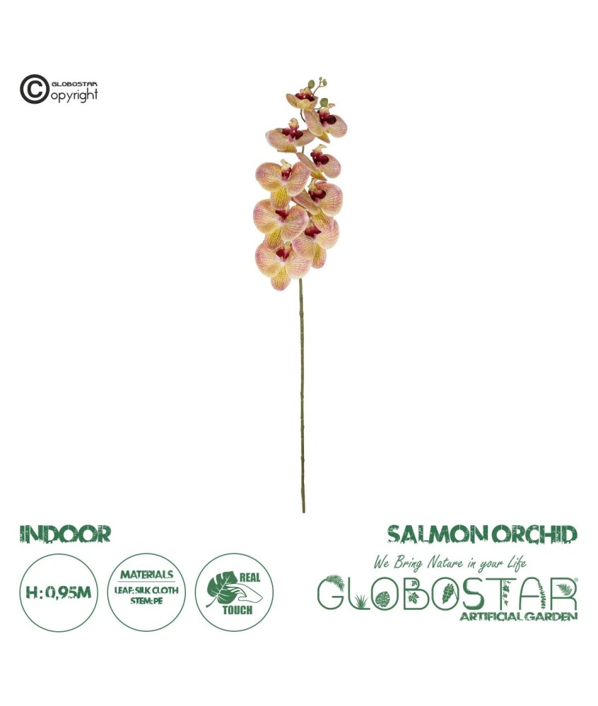 GloboStar® Artificial Garden PING SALMON ORCHID BRANCH 21405 Τεχνητό Διακοσμητικό Κλαδί  Ροζ Ορχιδέα Y95cm